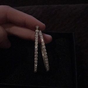Clip on dangle dangly earrings silver hoops!!